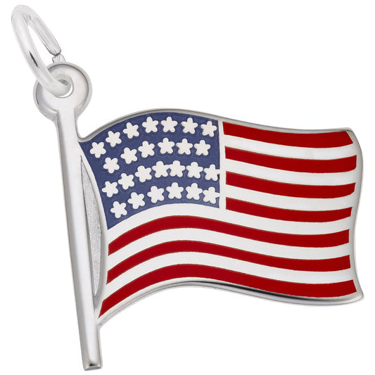 Sterling Silver Usa Flag Charm - 15mm x 18mm