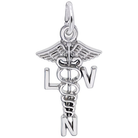 Licensed Vocational Nurse Caduceus Charm - Metal - Sterling Silver