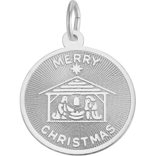 Merry Christmas Nativity Charm - Metal - Sterling Silver