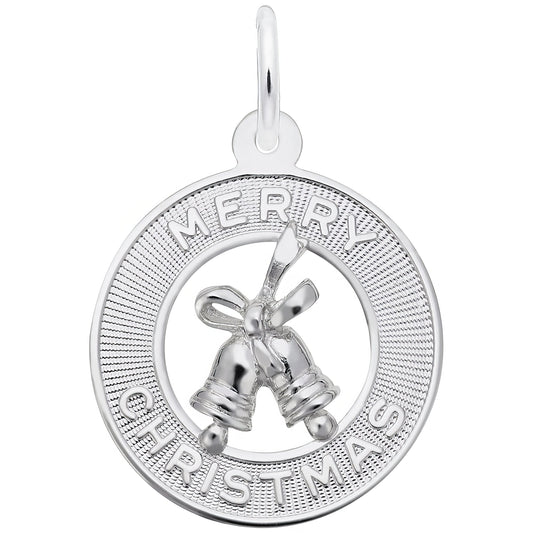 Merry Christmas Bells Charm - Metal - Sterling Silver