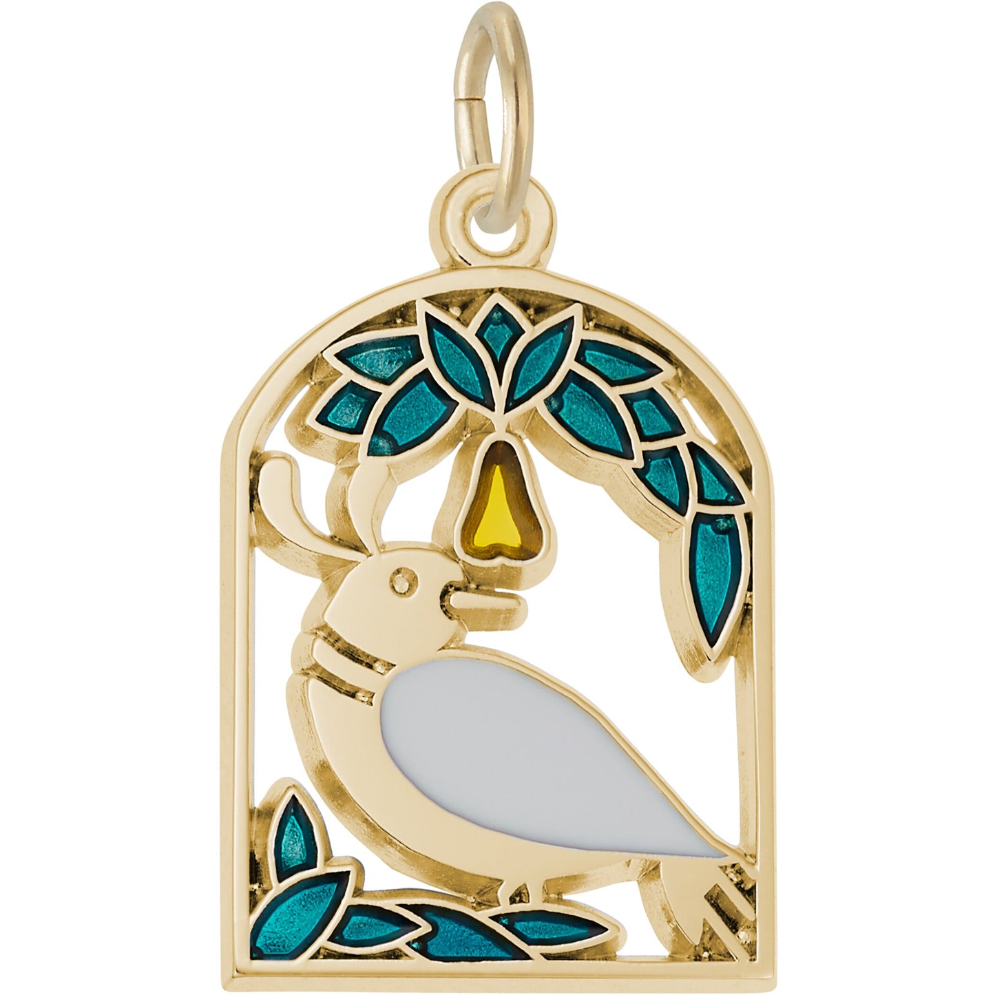 A Partridge in A Pear Tree Charm w/Green & Yellow Enamel - Metal - Sterling Silver