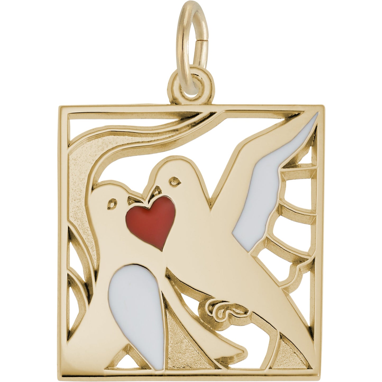 Two Turtle Doves Charm w/White & Red Enamel - Metal - Sterling Silver