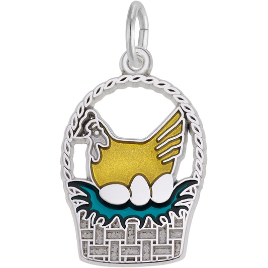 Three French Hens Charm w/Green & Yellow Enamel - Metal - Sterling Silver