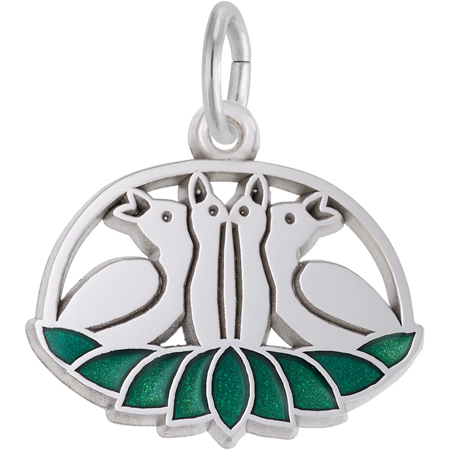 Four Calling Birds Charm w/Green Enamel - Metal - Sterling Silver