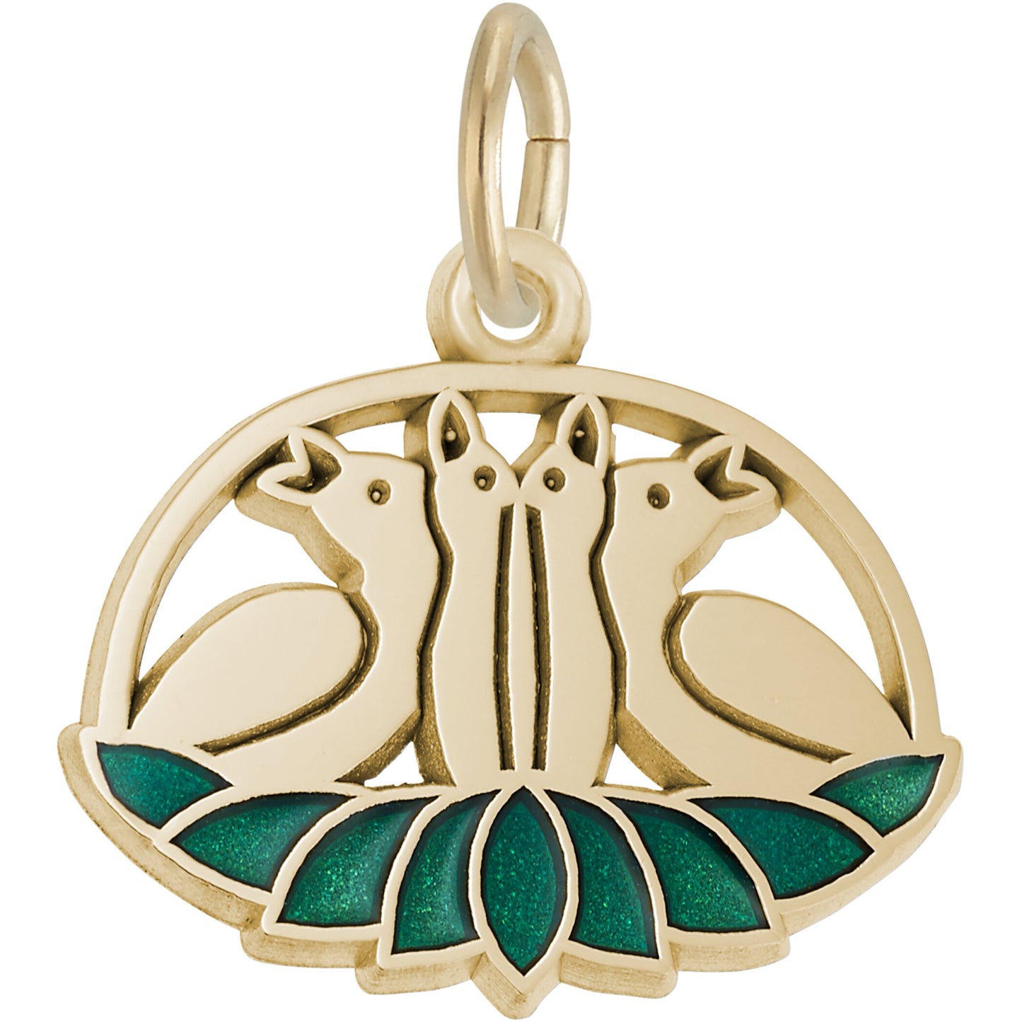 Four Calling Birds Charm w/Green Enamel - Metal - Sterling Silver
