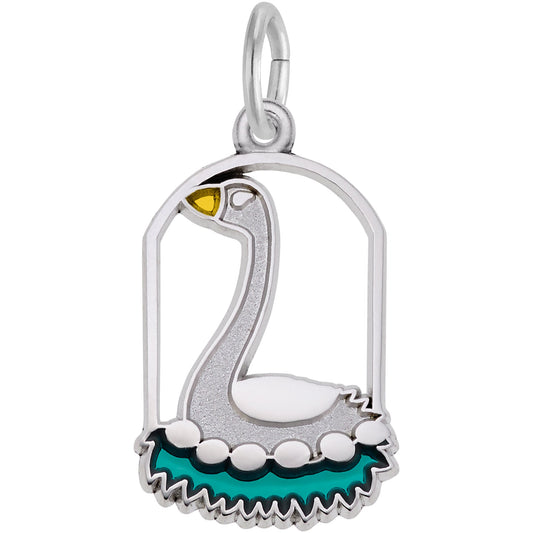 Six Geese A Laying Charm w/Green & Yellow Enamel - Metal - Sterling Silver