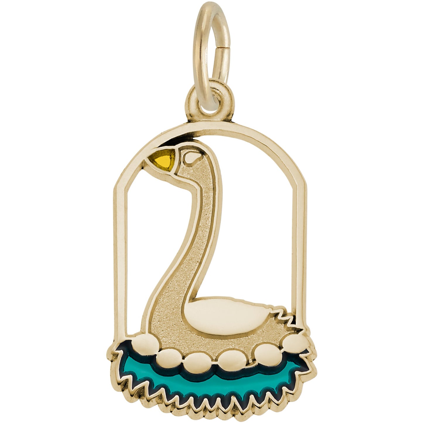 Six Geese A Laying Charm w/Green & Yellow Enamel - Metal - Sterling Silver