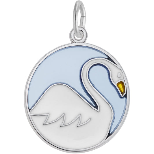 Seven Swans A Swimming Charm w/Blue, White & Yellow Enamel - Metal - Sterling Silver