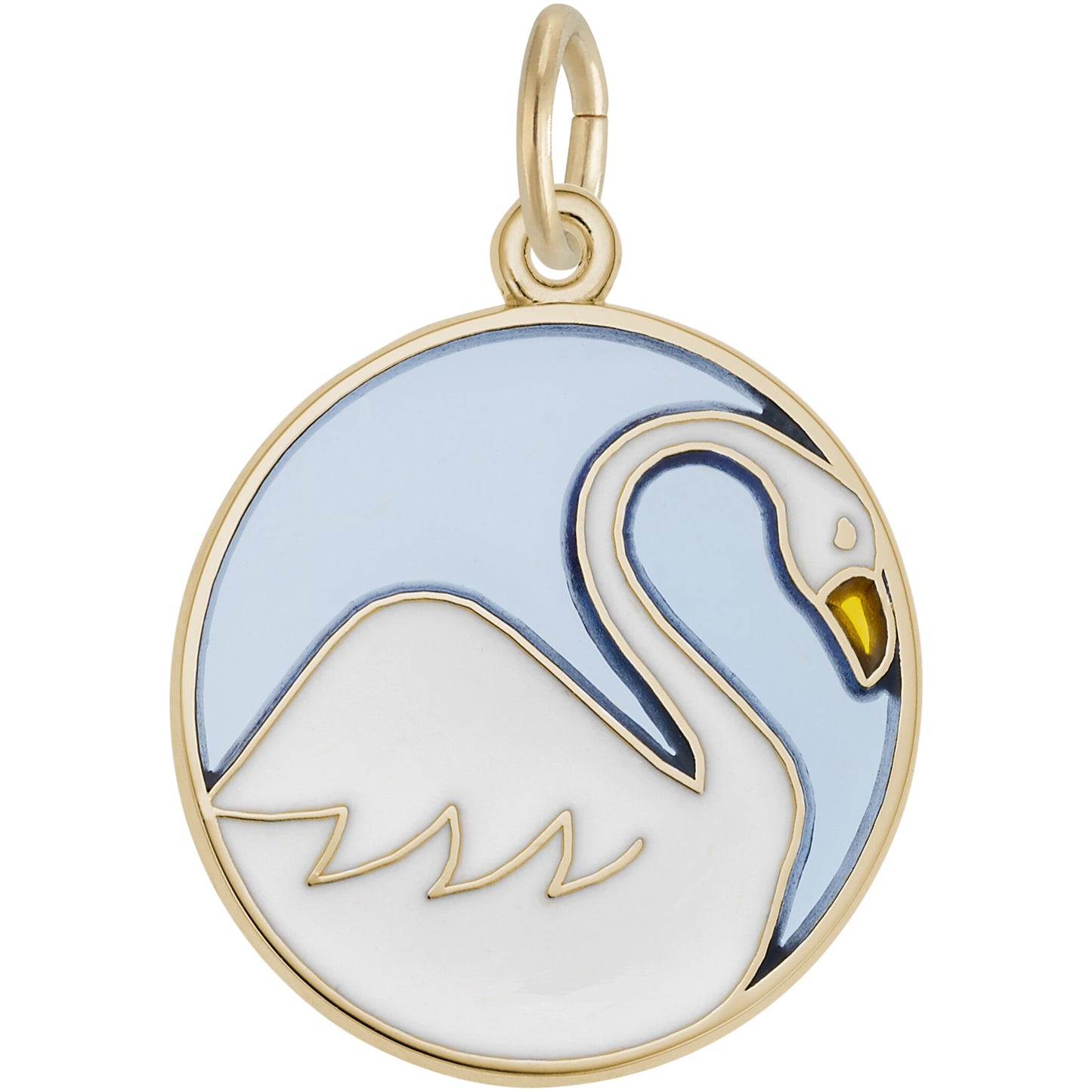 Seven Swans A Swimming Charm w/Blue, White & Yellow Enamel - Metal - Sterling Silver