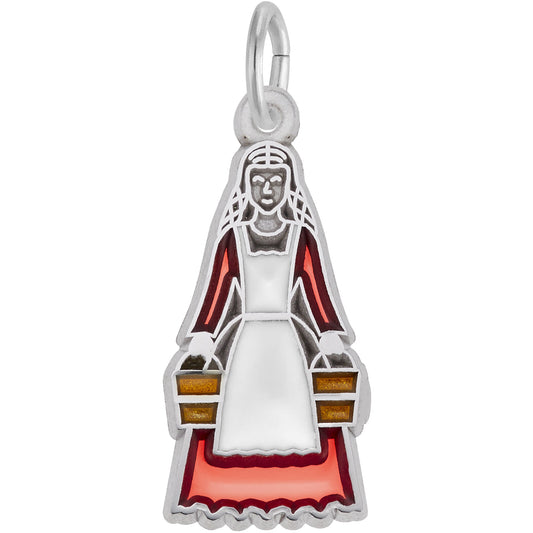 Eight Maids A Milking Charm w/Red, White & Yellow Enamel - Metal - Sterling Silver