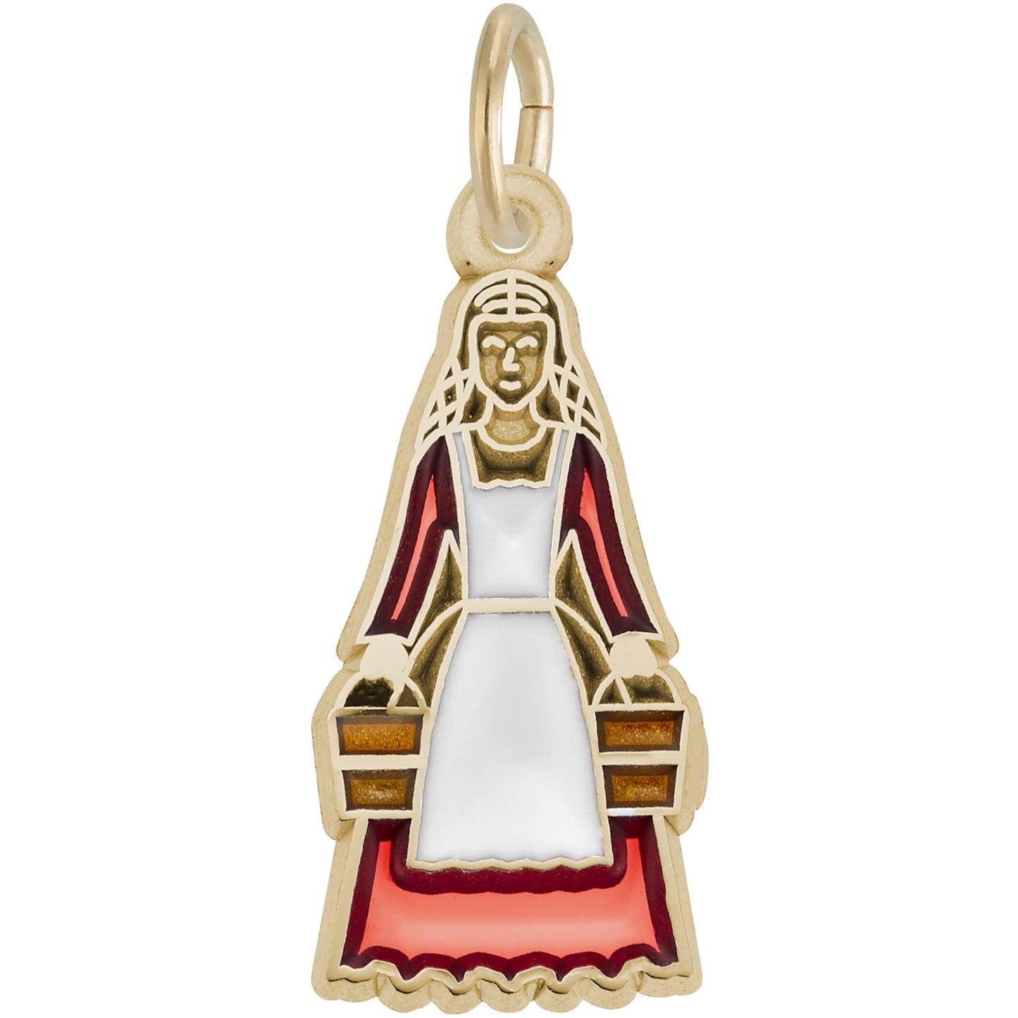 Eight Maids A Milking Charm w/Red, White & Yellow Enamel - Metal - Sterling Silver