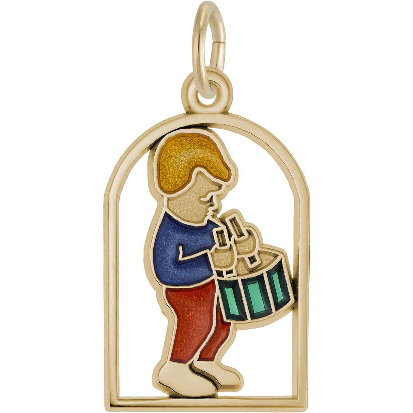 Twelve Drummers Drumming Charm w/Red, Blue & Green Enamel - Metal - Sterling Silver