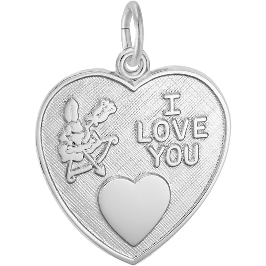 Cupid I Love You Heart Charm - Metal - Sterling Silver
