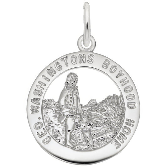 George Washingtons Boyhood Home Charm - Metal - Sterling Silver