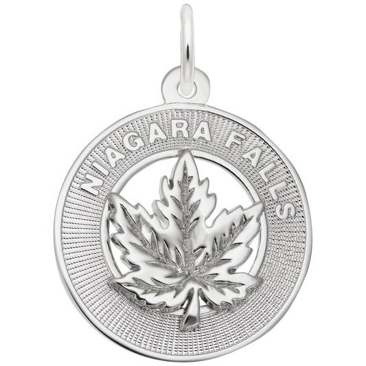 Sterling Silver Niagara Falls Maple Leaf Charm - 20mm x 20mm