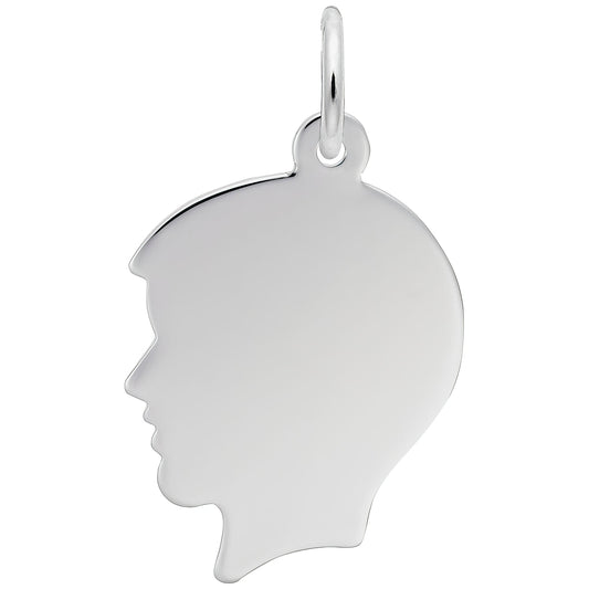 Flat Boys Head Charm - Metal - Sterling Silver