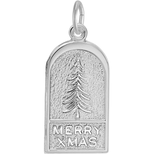 Merry Xmas Tree Charm - Metal - Sterling Silver