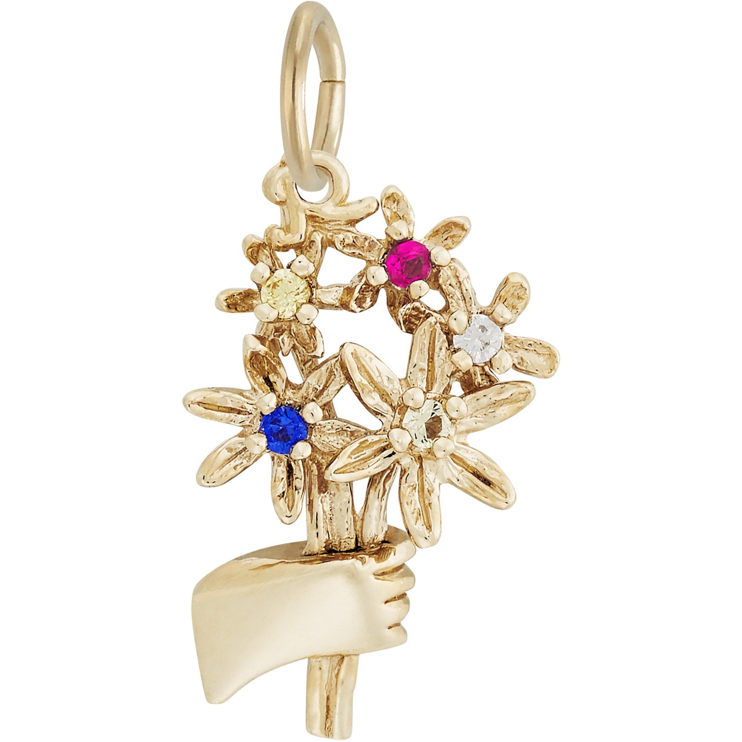 Bouquet of Flowers Charm w/Multicolored Beads - Metal - Sterling Silver