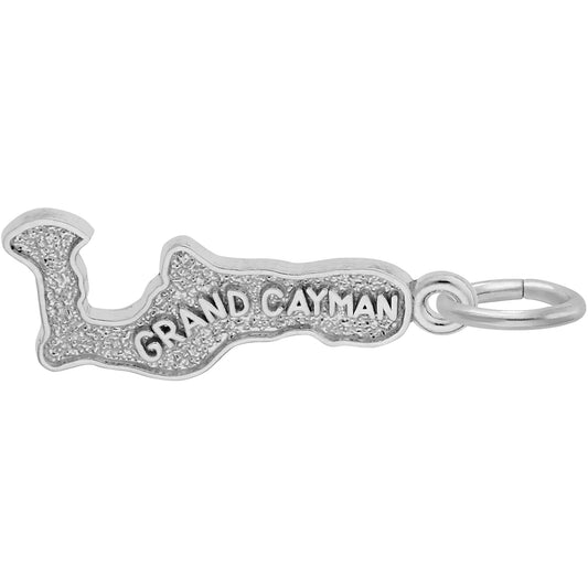 Grand Cayman Map Charm - Metal - Sterling Silver
