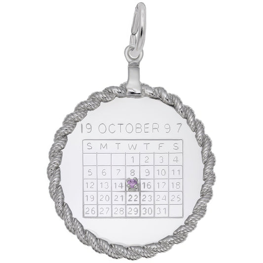 Sterling Silver Rope Calendar Heavy Charm - 29mm x 29mm