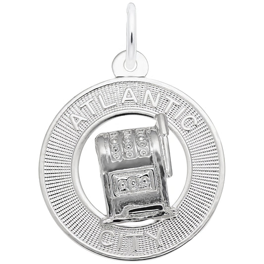 Atlantic City Slot Machine Charm - Metal - Sterling Silver