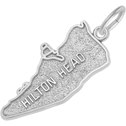 Hilton Head Map Charm - Metal - Sterling Silver
