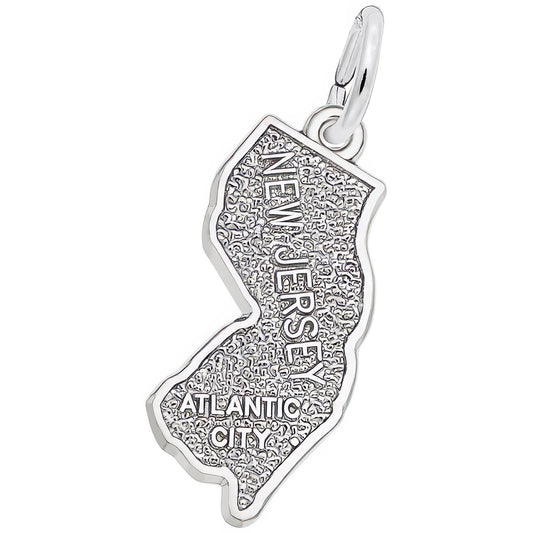 Atlantic City New Jersey Map Charm - Metal - Sterling Silver