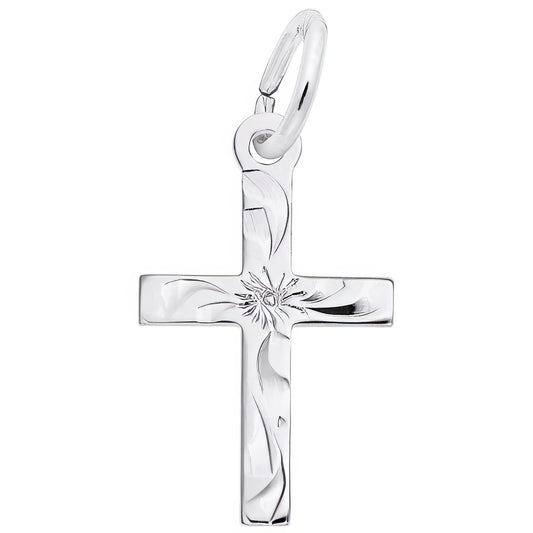 Small Flare Design Cross Charm - Metal - Sterling Silver