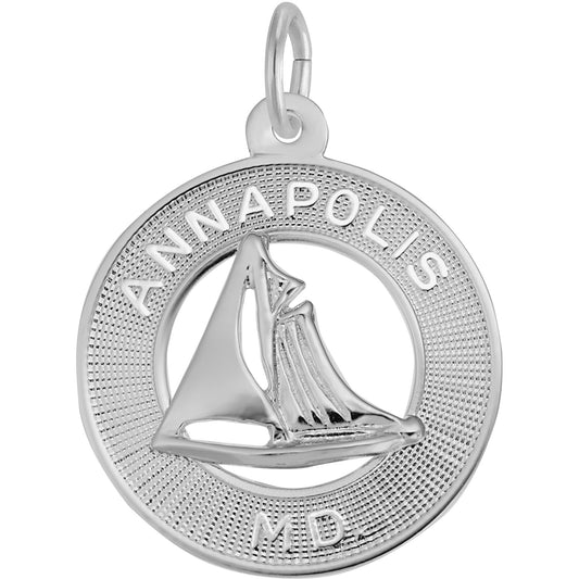 Annapolis MD Sailboat Ring Charm - Metal - Sterling Silver