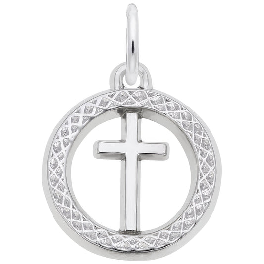 Small Cross in Ring Charm - Metal - Sterling Silver