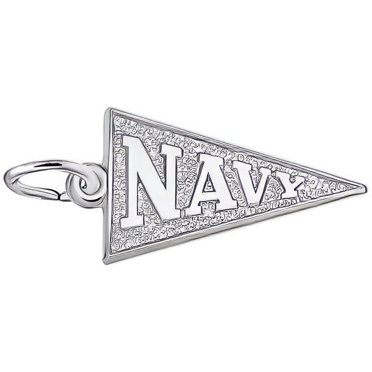 Navy Pennant Flag Charm - Metal - Sterling Silver