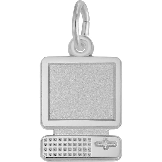 Flat Desktop Computer Charm - Metal - Sterling Silver