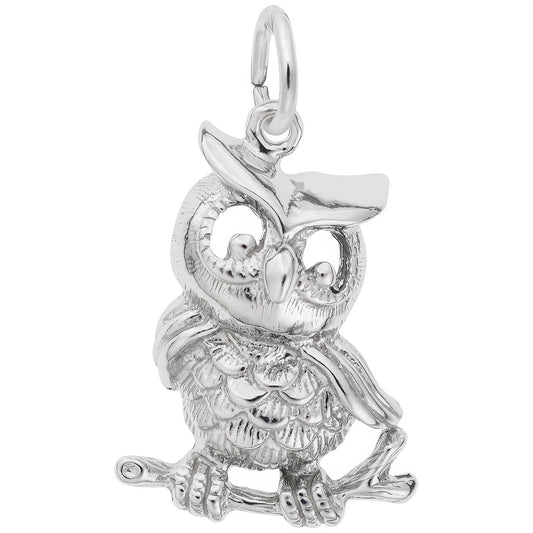 Sterling Silver Owl Charm - 20mm x 16mm