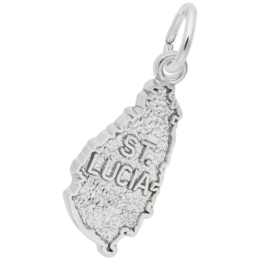 St. Lucia Map Charm - Metal - Sterling Silver