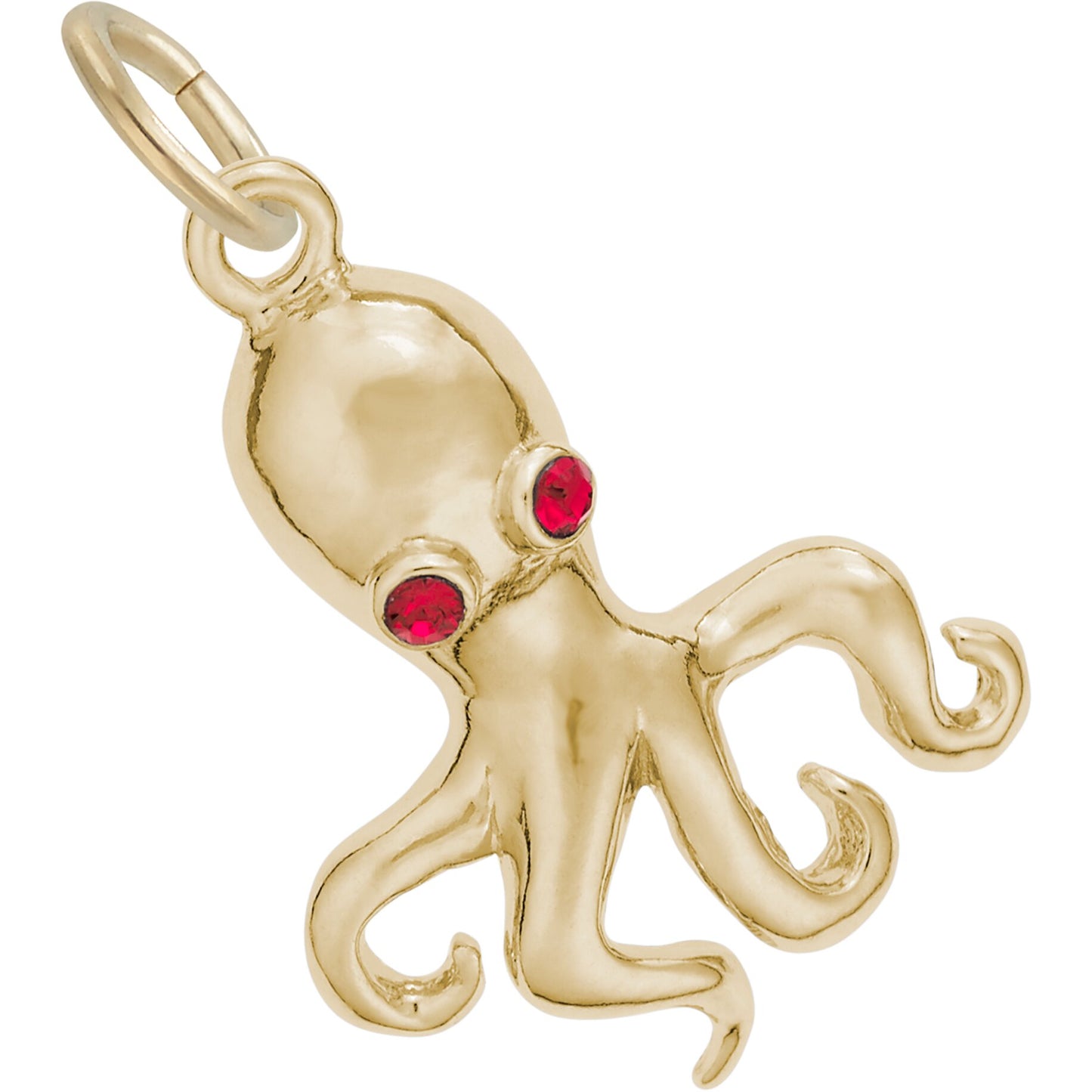 Octopus Charm w/Red Synthetic Crystals - Metal - Sterling Silver