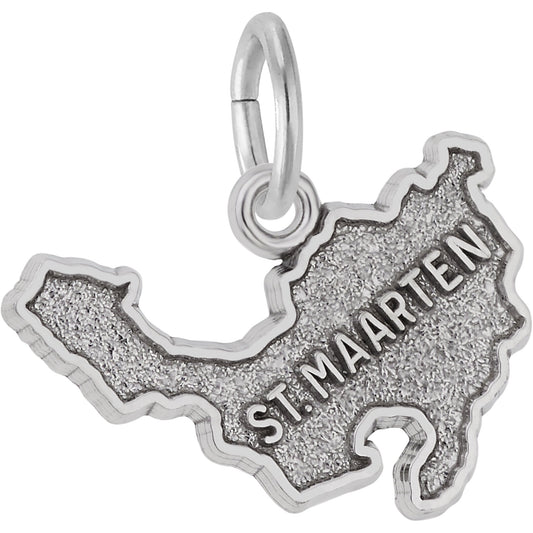 St. Maarten Map Charm - Metal - Sterling Silver