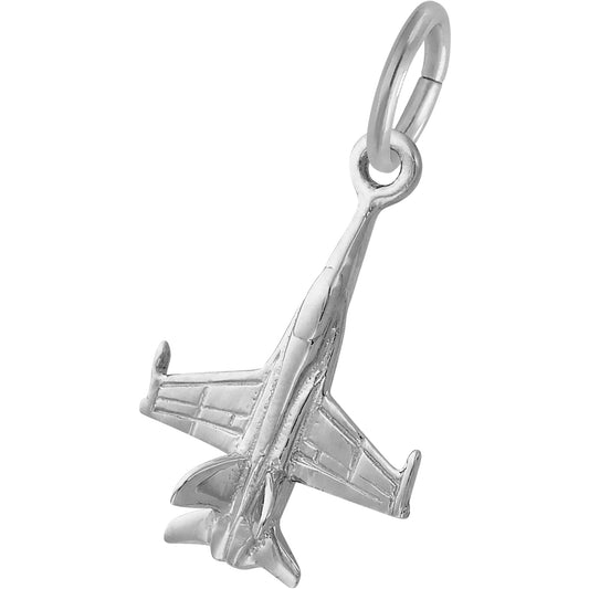 Sterling Silver Fighter Jet Charm - 14mm x 11mm
