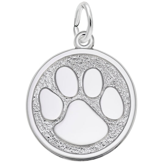 Sterling Silver Paw Print Charm - 19mm x 19mm