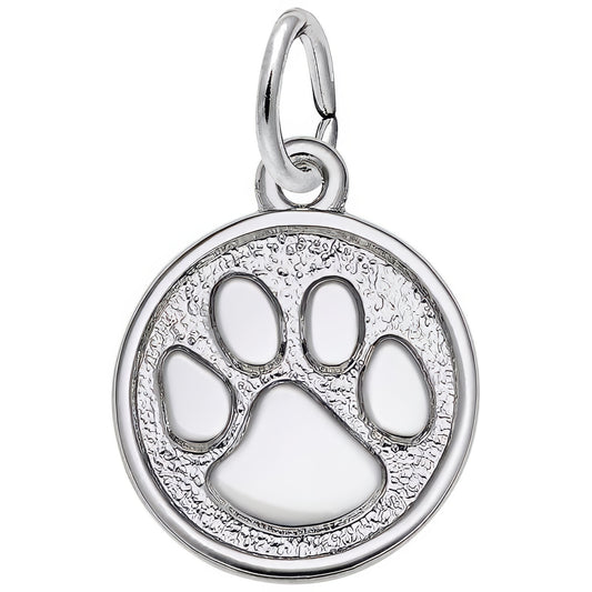 Small Paw Print Charm - Metal - Sterling Silver