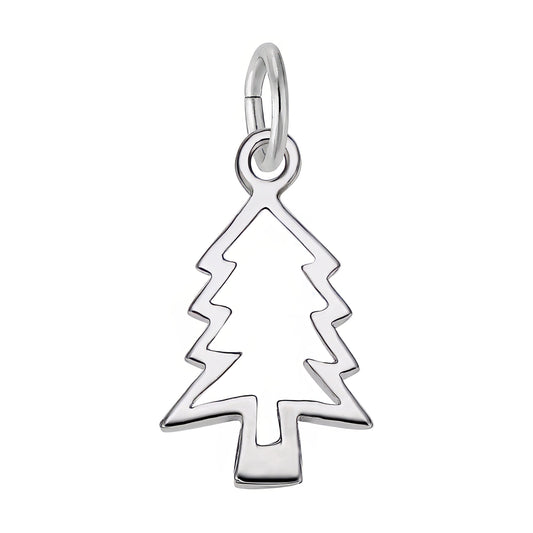Christmas Tree Cut Out Charm - Metal - Sterling Silver