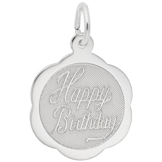 Sterling Silver Happy Birthday Scalloped Disc Charm