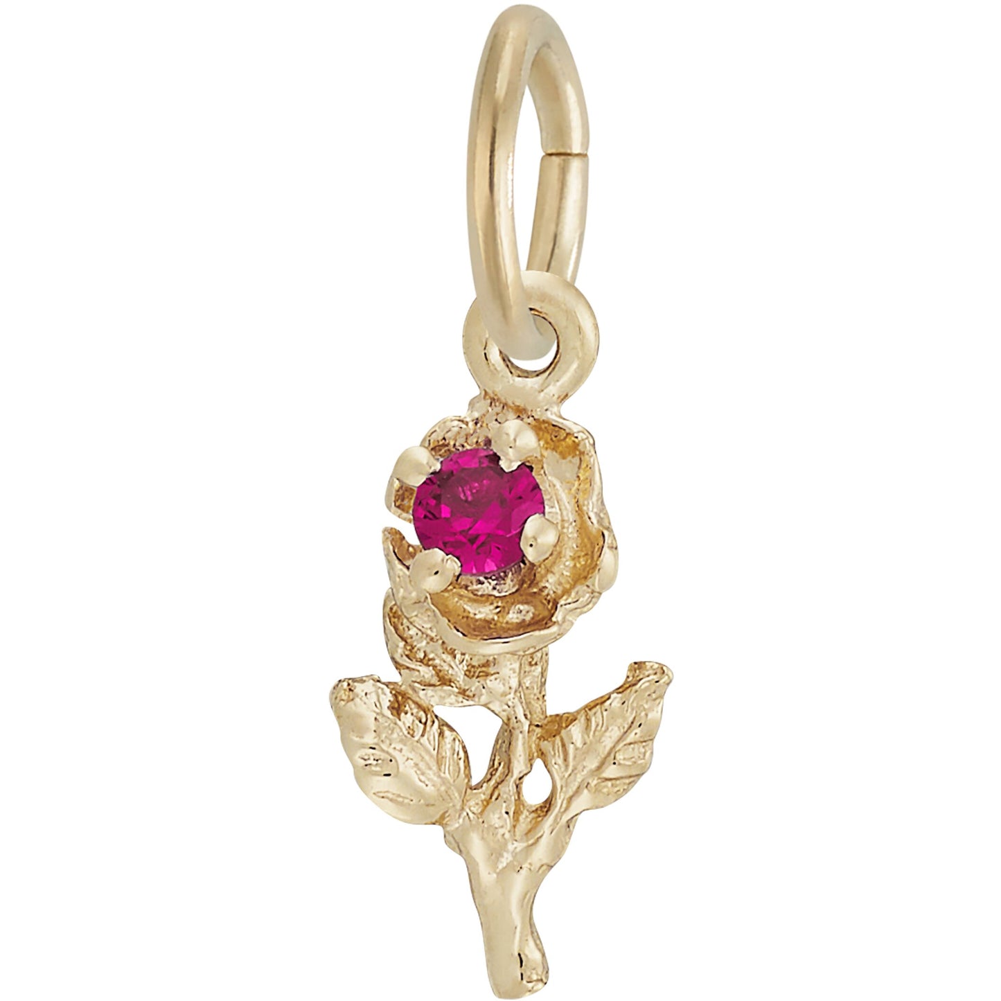 Rose Charm w/Pink Synthetic Crystal - Metal - Sterling Silver