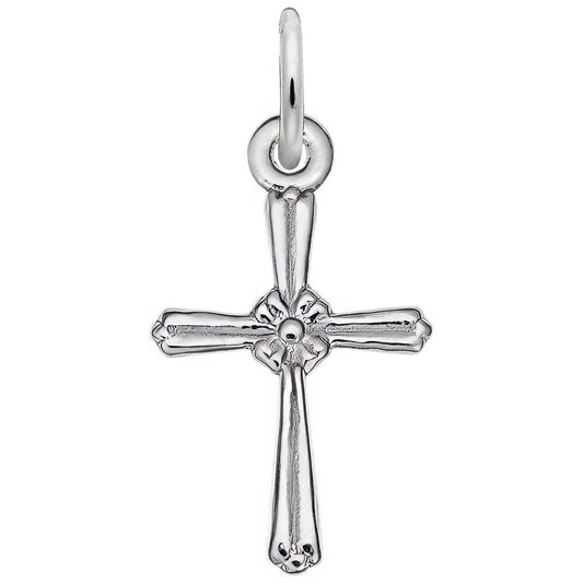 Textured Cross Charm - Metal - Sterling Silver