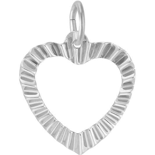 Ruffled Heart Charm - Metal - Sterling Silver