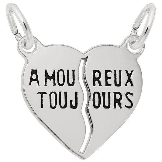 Amoureux Toujours Break Apart Heart Charm - Metal - Sterling Silver