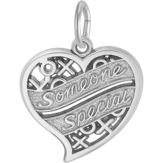 Someone Special Hugs & Kisses Heart Charm - Metal - Sterling Silver