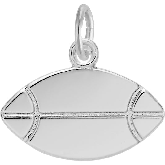 Flat Rugby Ball Charm - Metal - Sterling Silver