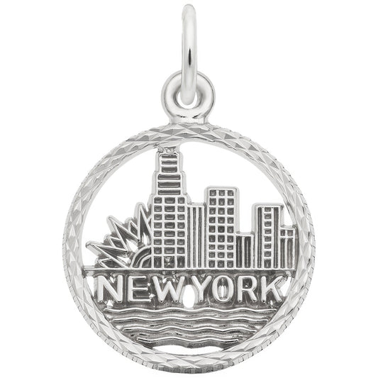 Sterling Silver New York Skyline Charm - 16mm x 16mm