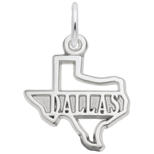 Dallas Texas Map Charm - Metal - Sterling Silver