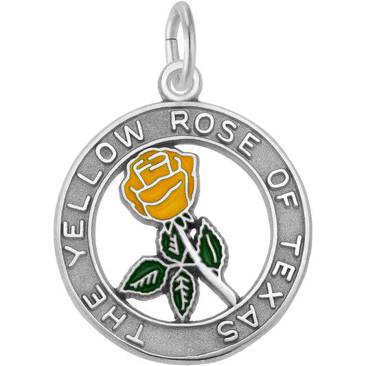 Sterling Silver Texas Yellow Rose Charm - 19mm x 19mm